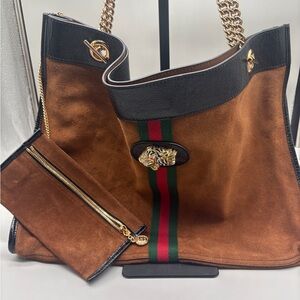 Gucci Rajah Suede Large Tote with Pouch